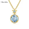 Silver Chakra 14k Gold Necklace Pendant Blue Aquamarine 925 Sterling Silver Pendant Korean Fashion