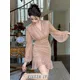 Stylish Elegant V-neck Long Sleeve Fish Tail Dress with Pleats in 2024 Spring Collection dusty pink