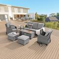 Red Barrel Studio® Beasia 5 - Person Outdoor Seating Group w/ Cushions Synthetic Wicker/All - Weather Wicker/Wicker/Rattan in Gray | Wayfair