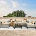 Latitude Run® 6 Piece Rattan Patio Furniture Set Outdoor Conversation Set For Yard Balcony Deck Poolside in Brown | Wayfair