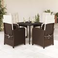 Hokku Designs 5 Piece Patio Dining Set w/ Cushions Black Poly Rattan in Brown | Wayfair F9B5C9C7ED3B46E8A5A4FA1B590FAA28