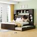 Queen Size Wooden Bed Platform Bed With All-in-One Cabinet,Shelf and Sockets,2 Drawers and Trundle