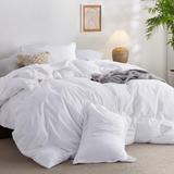 100% Washed Cotton Duvet Cover Queen, Minimalist Duvet Cover Linen, 3Pcs Plain Cotton Duvet Cover Set w/2 Pillow Shams (90"x90")