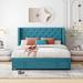 Queen Size Upholstered Platform Bed With Wingback Headboard and Drawer