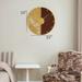 23.6” Modern Round Big Wall Clock, Decorative brown wood and gold Metal with Leaf Cutout, Hanging Supplies Included