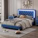 Full Size Upholstered Bed Frame with LED Lights, Modern Velvet Platform Bed with Tufted Headboard, No Box Spring Needed, Blue