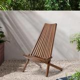 Natural Wooden Folding Outdoor Chair, Low Profile Acacia Wood Lounge Chair, Stylish Tall Slanted Back Sunlounger Chair