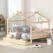 Full Size Wooden House Bed With Drawers And Headboard,Solid Construction,Kids Bedroom Sets