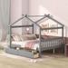 Full Size Wooden House Bed With Drawers And Headboard,Solid Construction,Kids Bedroom Sets