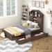 Twin Size Wood Platform Bed with House-shaped Headboard and 2 Drawers