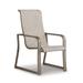 Set of 4 Outdoor Armchairs, Wood Look Stackable Sling Design, Beige Seat