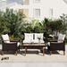 4-Piece PE Rattan Outdoor Patio Sofa Conversation Sets with Cushions, Wood Table and Legs