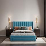 Bedroom Furniture Queen Size Velvet Upholstered Storage Platform Bed with a Big Drawer, Blue