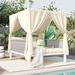 Outdoor Patio Daybed with Soft Thick Cushions, Two Pillows and Curtains Lawn Double Chaise Lounge Sunbed for Garden Backyard