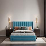 Bedroom Furniture Queen Size Velvet Upholstered Storage Platform Bed with a Big Drawer, Beige