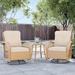 3-Piece Patio Outdoor Wicker Swivel Rocking Chair Set with Side Table and Cushions