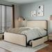 Full Size Metal Bed Frame with Curved Upholstered Headboard and Footboard Bed with 4 Storage Drawers, Heavy Duty Metal Slats