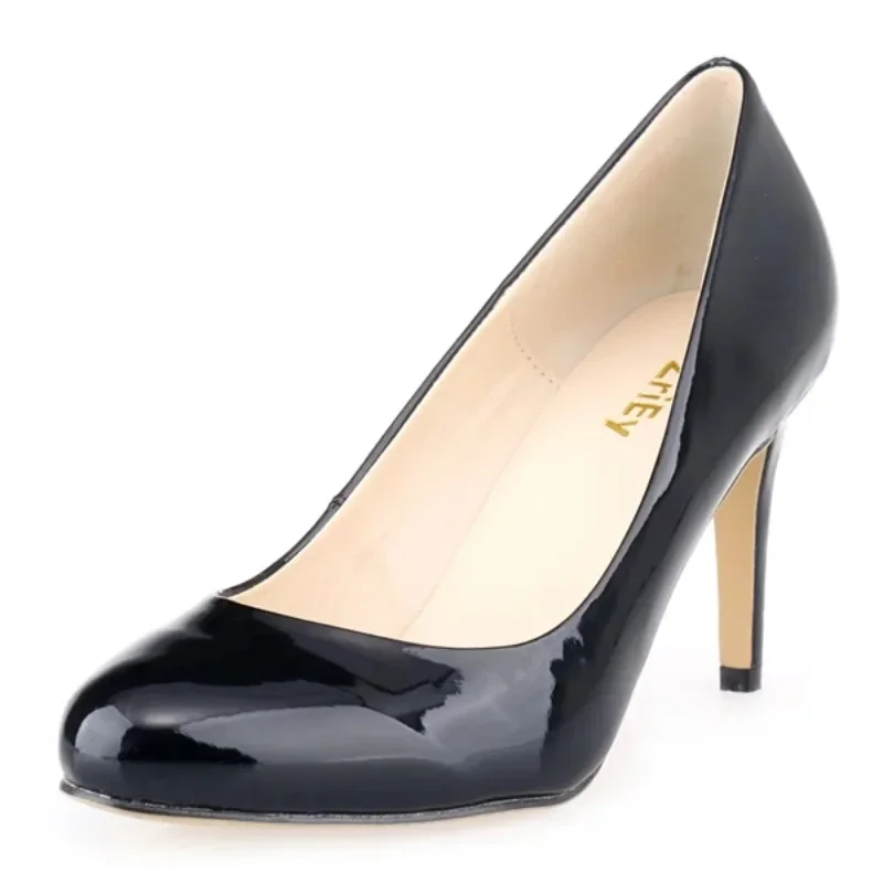 Neue Klassische Frauen Pumpen Sexy Runde Zehen 9 cm Mid Med Kätzchen High Heels Schuhe Frühling Marke Design Schwarz Rot kleid Hochzeit Schuhe