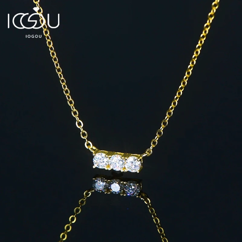 3 mm drei Steine Moissanit Anhänger Halskette für Frauen 100 % Silber 925 Rundschliff Moissanit Schmuck Valentinstag Geschenk 2024 Neu Image