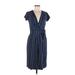 Ann Taylor Casual Dress - Wrap Plunge Short sleeves: Blue Polka Dots Dresses - Women's Size 00