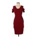 Express Casual Dress - Sheath Square Short sleeves: Burgundy Solid Dresses - Women's Size 2 Petite