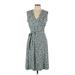 Leota Casual Dress - A-Line V Neck Sleeveless: Teal Print Dresses - Women's Size Large