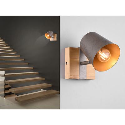 Meinewunschleuchte - led Wandstrahler 1 flammig Silber antik & Gold mit Holz im Industrial Style Image