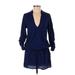 Splendid Casual Dress - Mini V-Neck 3/4 Sleeve: Blue Print Dresses - Women's Size Small