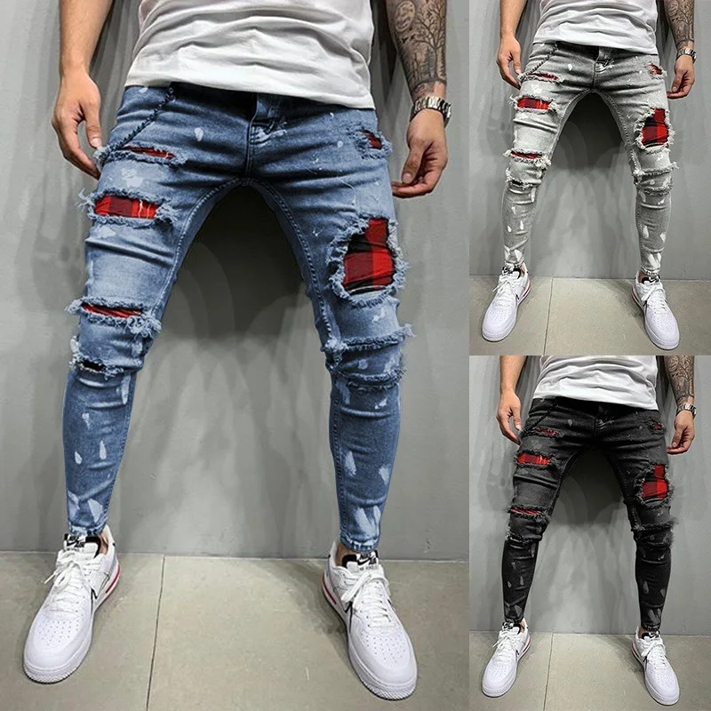 2023 Mode Street Style zerrissene Röhrenjeans Männer Vintage Wash Solid Denim Hose Herren lässig Slim Fit schwarz blau Jeans hose