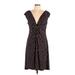 Chaps Casual Dress - A-Line V-Neck Short sleeves: Black Print Dresses - Women's Size Large
