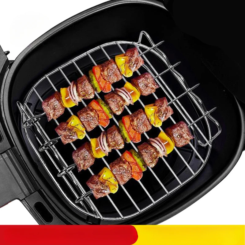 Outdoor-Grillset mit Spießen, quadratisch, Heißluftfritteuse, Grill, Dampfgarer, Grillhalterung aus Edelstahl