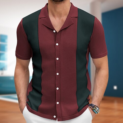 Homme Polo d'affaires Tee Shirt Golf Entreprise Casual Revers Manche Courte Moderne Bureau Bloc de couleur Bouton devant Eté Noir Vert Claire Vin Polo d'affaires