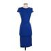 FELICITY & COCO Casual Dress - Midi High Neck Short sleeves: Blue Solid Dresses - Women's Size Small