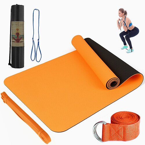 TPE 6 mm Zweifarbige Yogamatte Set aus fünf Teilen für Sport Fitness Stretching Latex 2080 Widerstandsband kommt mit Rucksackgurt Weihnachtsgeschenk Image