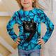 Kinder Katze Blume 3D-Druck T-Shirt T-Shirt Langarm blau schwarz Tierdruck Schule Alltag aktiv 4-12 Jahre / Herbst