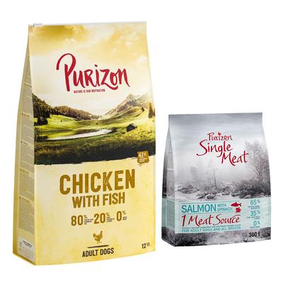 Croquettes Purizon 12 kg + 1,8 kg Single Meat saumon offerts ! - poulet, poisson