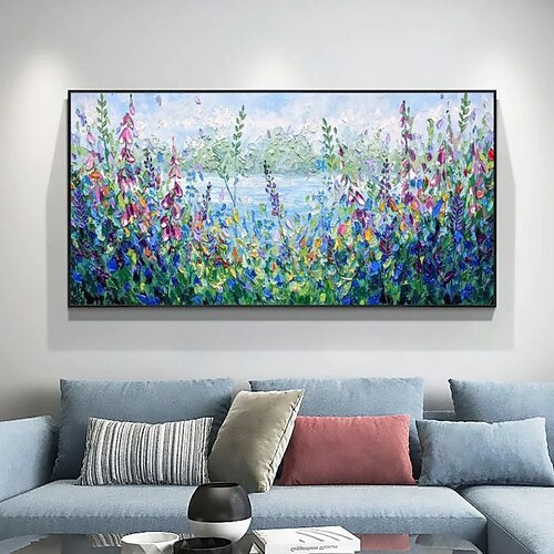Handgefertigtes Ölgemälde auf Leinwand, Wandkunst, Dekoration, moderne Blumenlandschaft, für Heimdekoration, gerolltes, rahmenloses, ungedehntes Gemälde Image