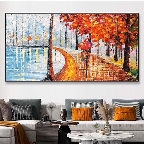 Mintura handgefertigte Baum-Landschafts-Ölgemälde auf Leinwand, Wandkunst, Dekoration, moderne abstrakte Bilder für Heimdekoration, gerolltes, rahmenloses, ungedehntes Gemälde Image