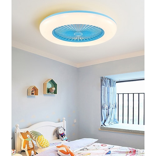 Deckenventilatoren mit Beleuchtung, 55 cm moderner Deckenventilator mit niedrigem Profil, 72 W Unterputzmontage, 3 Farben, 3 Geschwindigkeiten, dimmbarer Deckenventilator mit Beleuchtung 110–240 V Image