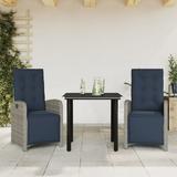 3 Piece Bistro Set with Cushions Gray Poly Rattan