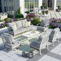 Summit Living 7-Seater Patio Conversation Set Metal Outdoor Furniture with Swivel Chair Sofa Gray