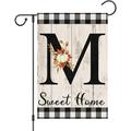 YCHII Fall Monogram Letter M Initial Garden Flag Double Sided Small Vertical Welcome Pumpkin Initial Family Last Name Personalized Sweet Home Flag Outdoor Decoration (ONLY FLAG)