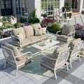 Summit Living 7-Seater Patio Conversation Set Metal Outdoor Furniture with Fixed Chair Sofa Beige