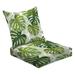 2-Piece Deep Seating Cushion Set Tropical pattern large green Monstera leaves watercolor Outdoor Chair Solid Rectangle Patio Cushion Set