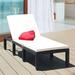 LLBIULife Patio Rattan Lounge Chair Outdoor Wicker Reclining Lounger Chair 6 Positions Rattan Lounge Chaise Modern Rattan for Garden Lawn Backyard White