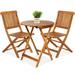 3-Piece Acacia Wood Bistro Set Folding Patio Furniture for Backyard Balcony Deck w/ 2 Chairs Round Coffee Table Teak Finish - Natural