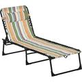 Folding Chaise Lounge Pool Chair Patio Sun Tanning Chair Outdoor Lounge Chair w/ 4-Position Reclining Back Pillow Breathable Mesh & Bungee Seat for Beach Yard Patio Cream White