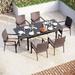 & William 9 Pieces Patio Dining Set for 8 Outdoor Dining Furniture with 1 X-large E-coating Square Metal Table and 8 Rattan Chairs with Cushions Outdoor Table & Chairs for Porch