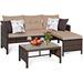 LLBIULife Patio Corner Sofa Set 3 Piece Outdoor Rattan Sofa Set Includes Lounge Chaise Loveseat & Coffee Table Patio Garden Poolside Lawn Backyard