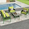 4-Piece Rope Patio Furniture Set Outdoor Furniture with Tempered Glass Table Patio Conversation Set Deep Seating with Thick Cushion for Backyard Porch Balcony (Fluorescent Yellow & Green)